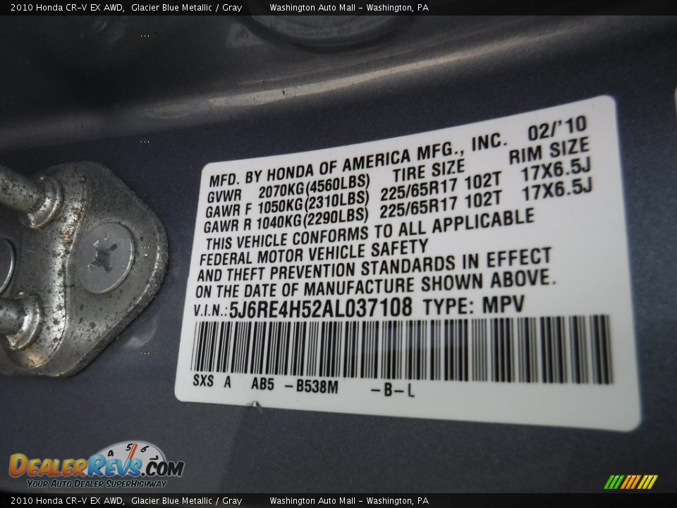 2010 Honda CR-V EX AWD Glacier Blue Metallic / Gray Photo #24