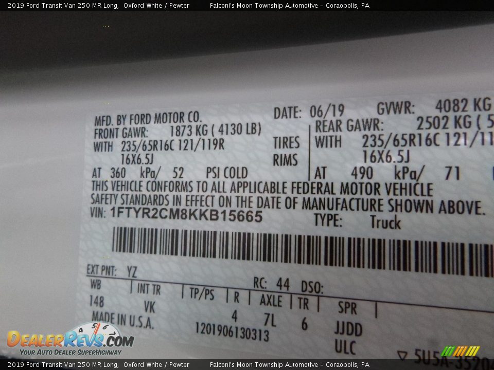 2019 Ford Transit Van 250 MR Long Oxford White / Pewter Photo #10