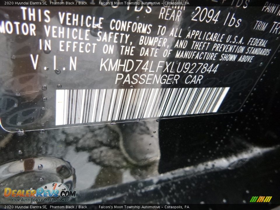 2020 Hyundai Elantra SE Phantom Black / Black Photo #12
