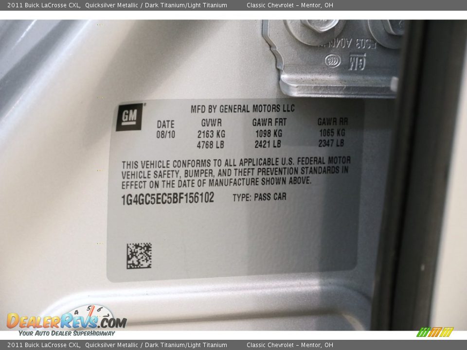 2011 Buick LaCrosse CXL Quicksilver Metallic / Dark Titanium/Light Titanium Photo #18