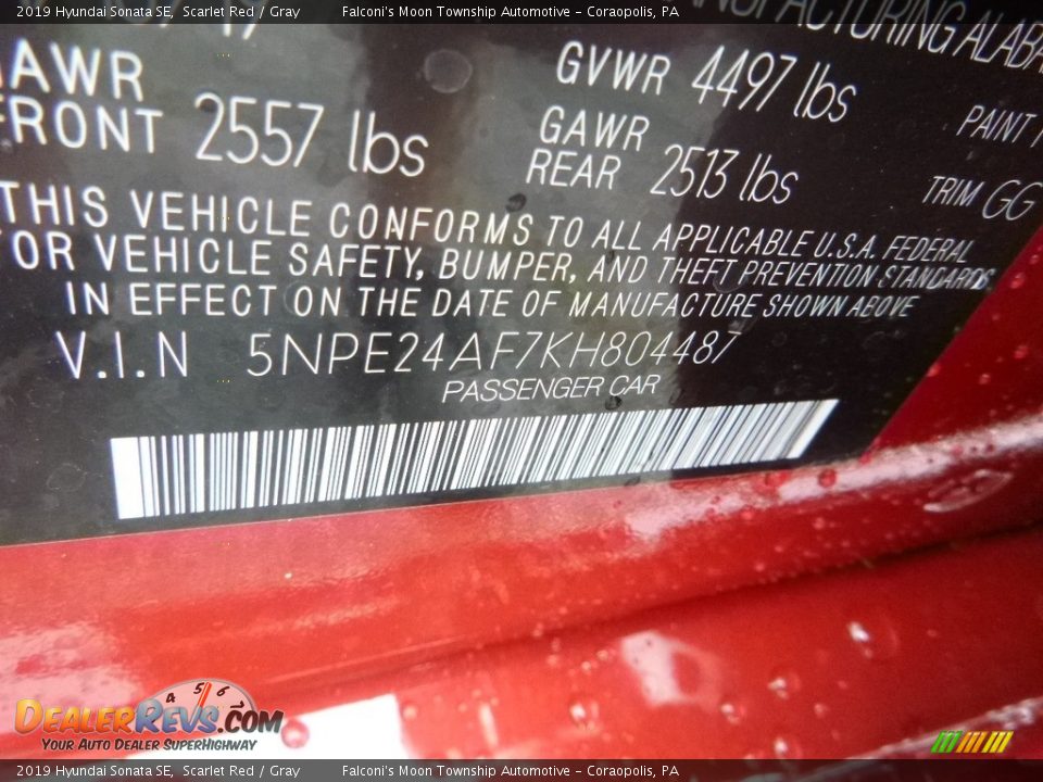 2019 Hyundai Sonata SE Scarlet Red / Gray Photo #12