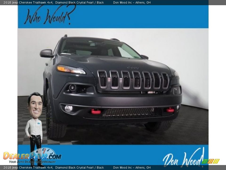 2018 Jeep Cherokee Trailhawk 4x4 Diamond Black Crystal Pearl / Black Photo #1