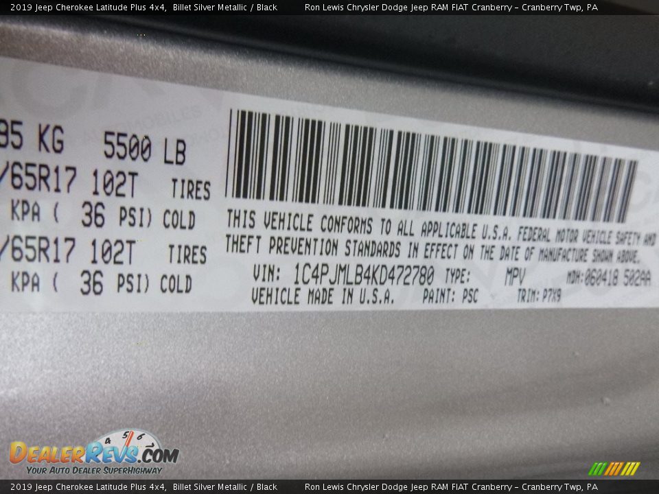 2019 Jeep Cherokee Latitude Plus 4x4 Billet Silver Metallic / Black Photo #15