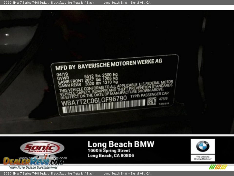 2020 BMW 7 Series 740i Sedan Black Sapphire Metallic / Black Photo #11