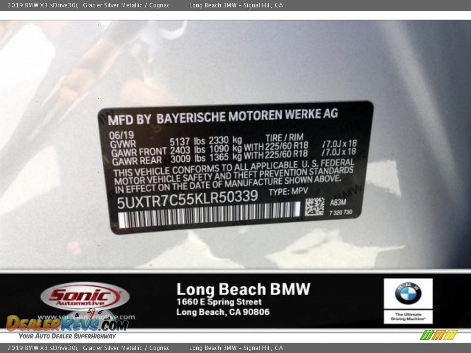 2019 BMW X3 sDrive30i Glacier Silver Metallic / Cognac Photo #11