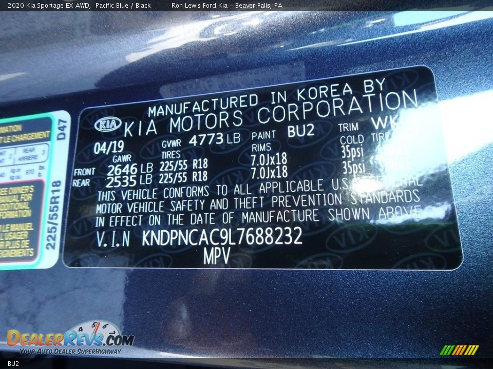 Kia Color Code BU2 Pacific Blue