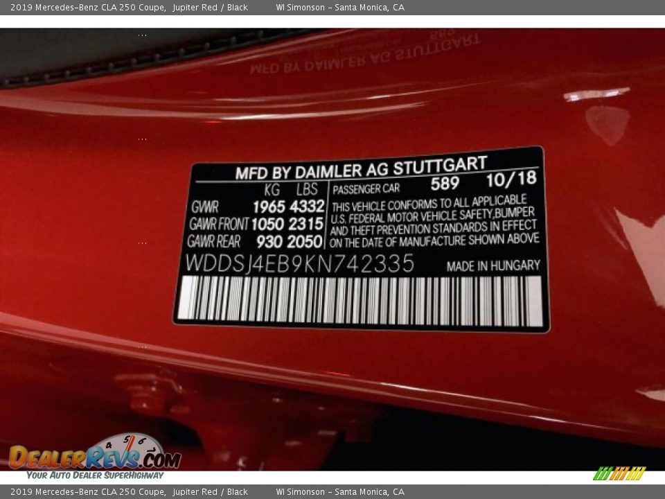 2019 Mercedes-Benz CLA 250 Coupe Jupiter Red / Black Photo #24