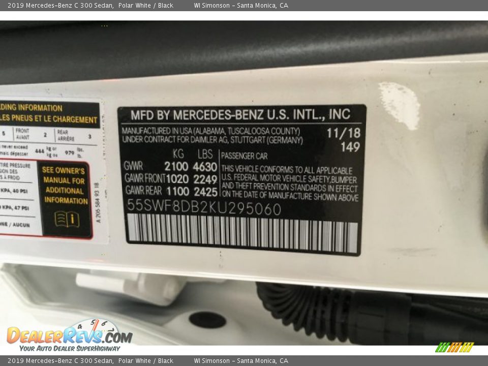 2019 Mercedes-Benz C 300 Sedan Polar White / Black Photo #11