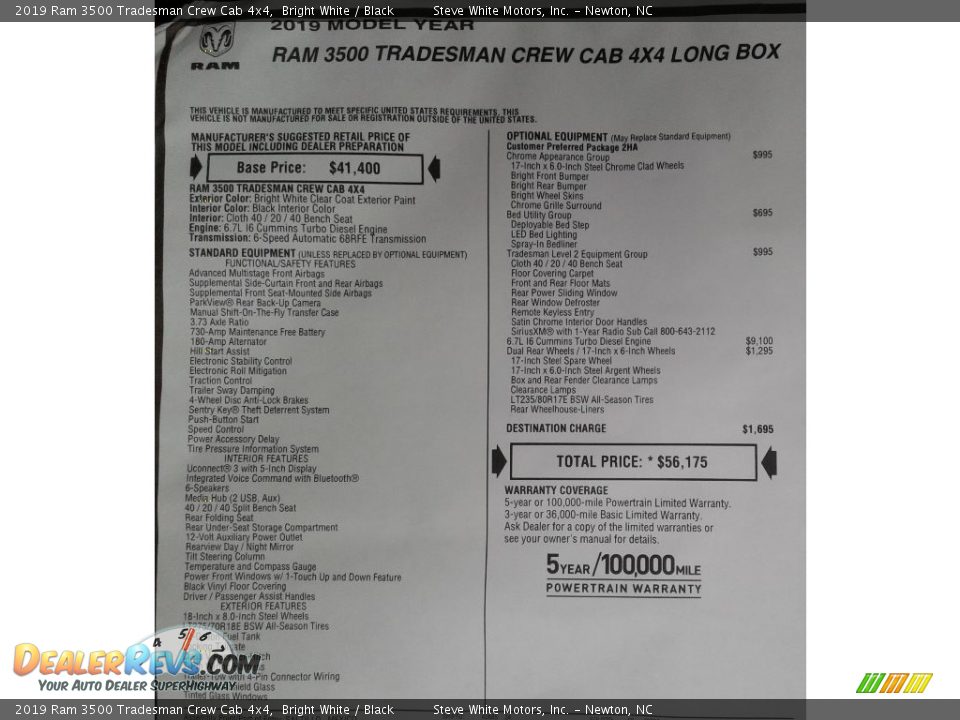 2019 Ram 3500 Tradesman Crew Cab 4x4 Bright White / Black Photo #28