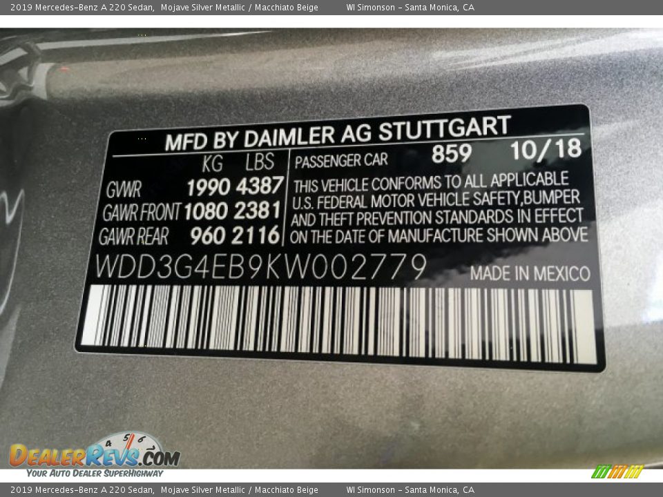 2019 Mercedes-Benz A 220 Sedan Mojave Silver Metallic / Macchiato Beige Photo #10