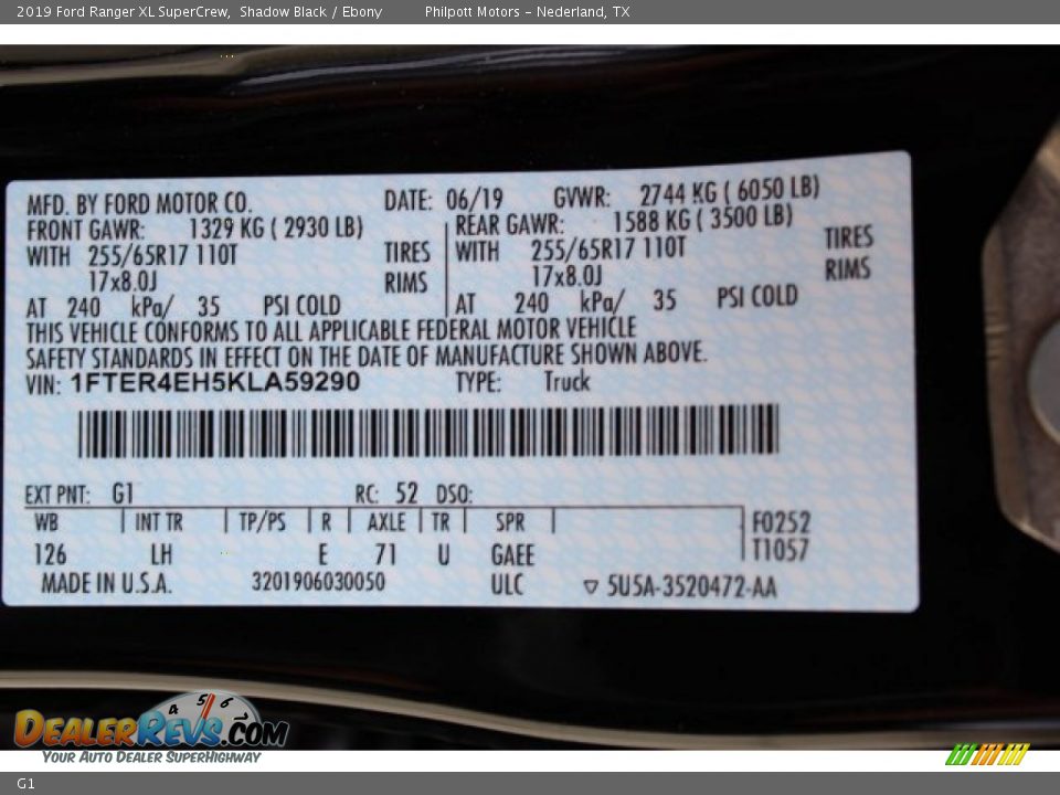 Ford Color Code G1 Shadow Black