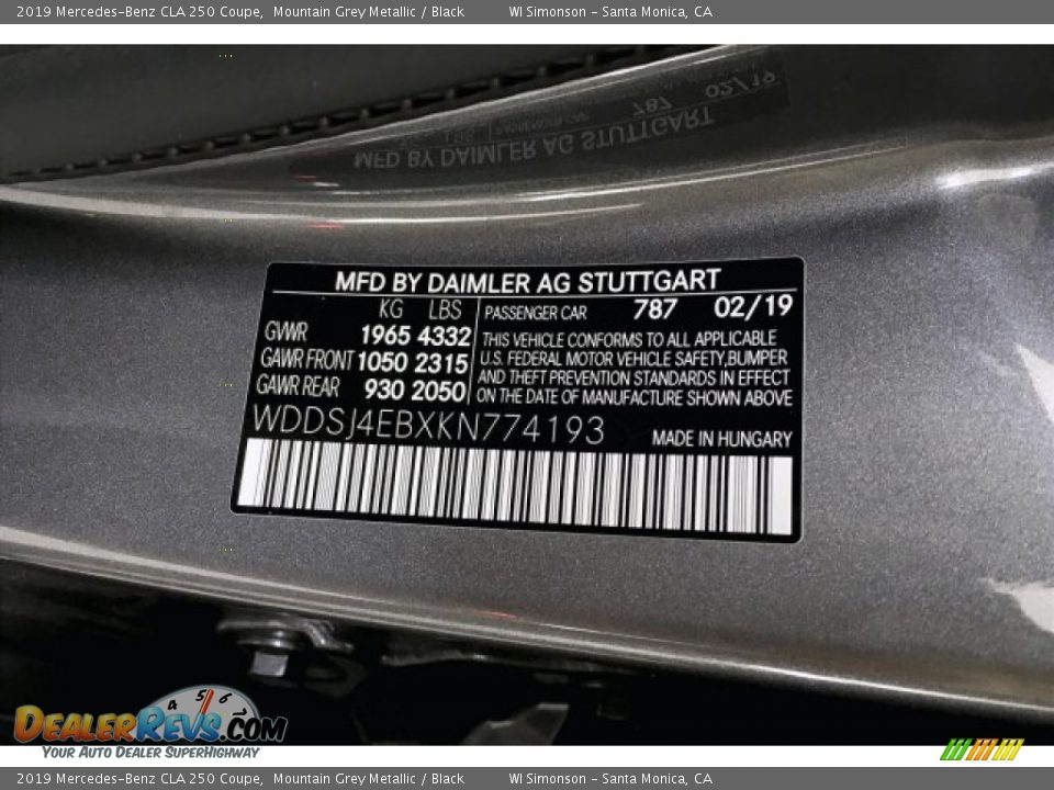 2019 Mercedes-Benz CLA 250 Coupe Mountain Grey Metallic / Black Photo #10