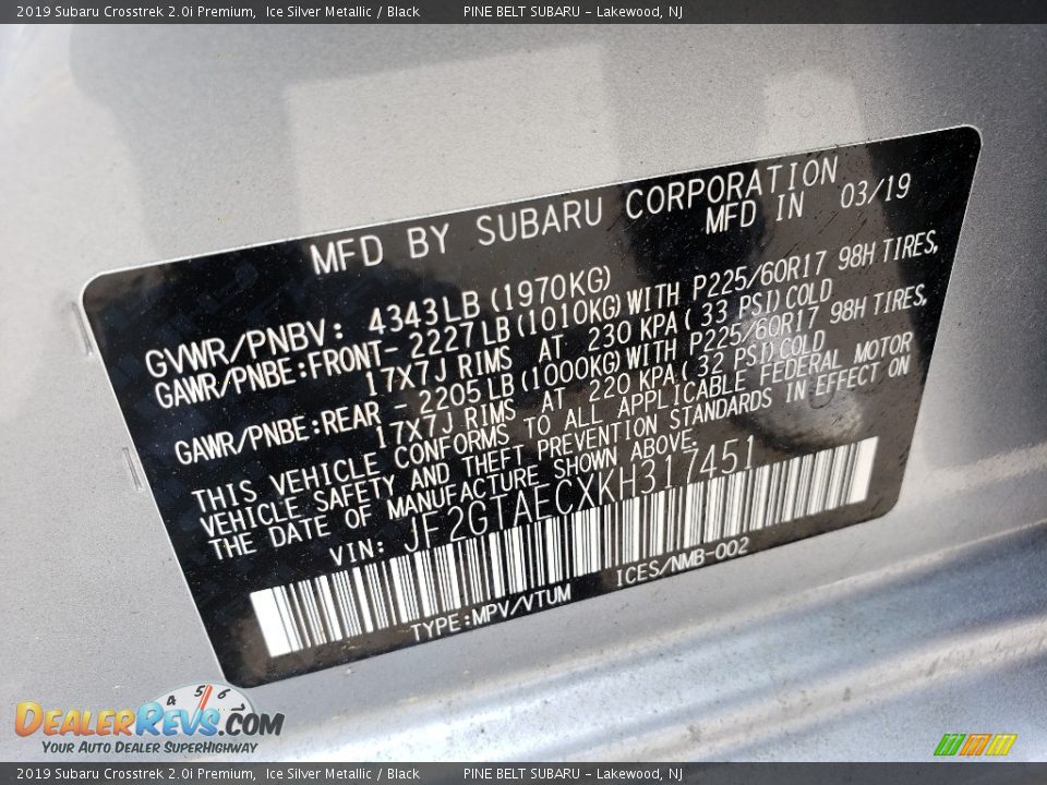 2019 Subaru Crosstrek 2.0i Premium Ice Silver Metallic / Black Photo #9