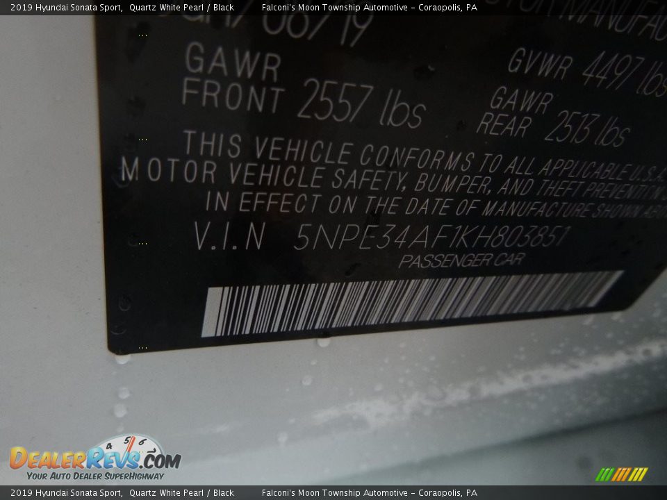 2019 Hyundai Sonata Sport Quartz White Pearl / Black Photo #12