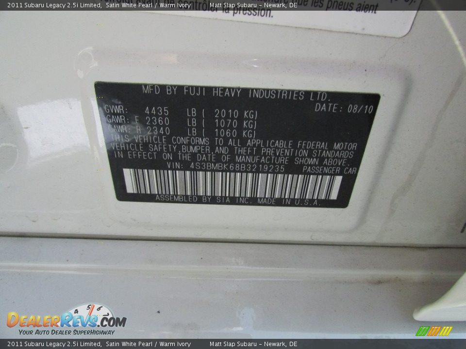 2011 Subaru Legacy 2.5i Limited Satin White Pearl / Warm Ivory Photo #30