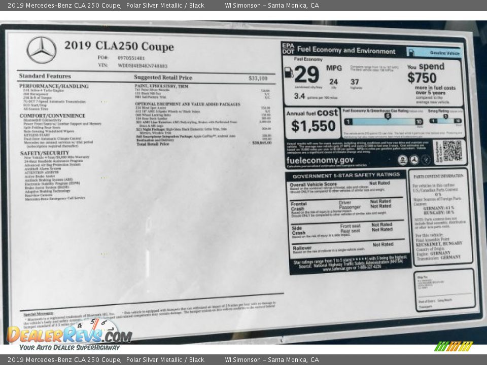 2019 Mercedes-Benz CLA 250 Coupe Polar Silver Metallic / Black Photo #10