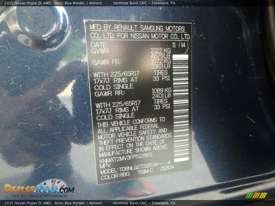 2015 Nissan Rogue SV AWD Arctic Blue Metallic / Almond Photo #20