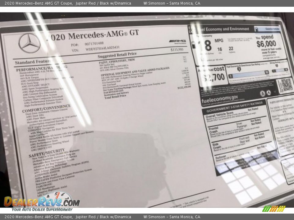 2020 Mercedes-Benz AMG GT Coupe Window Sticker Photo #11