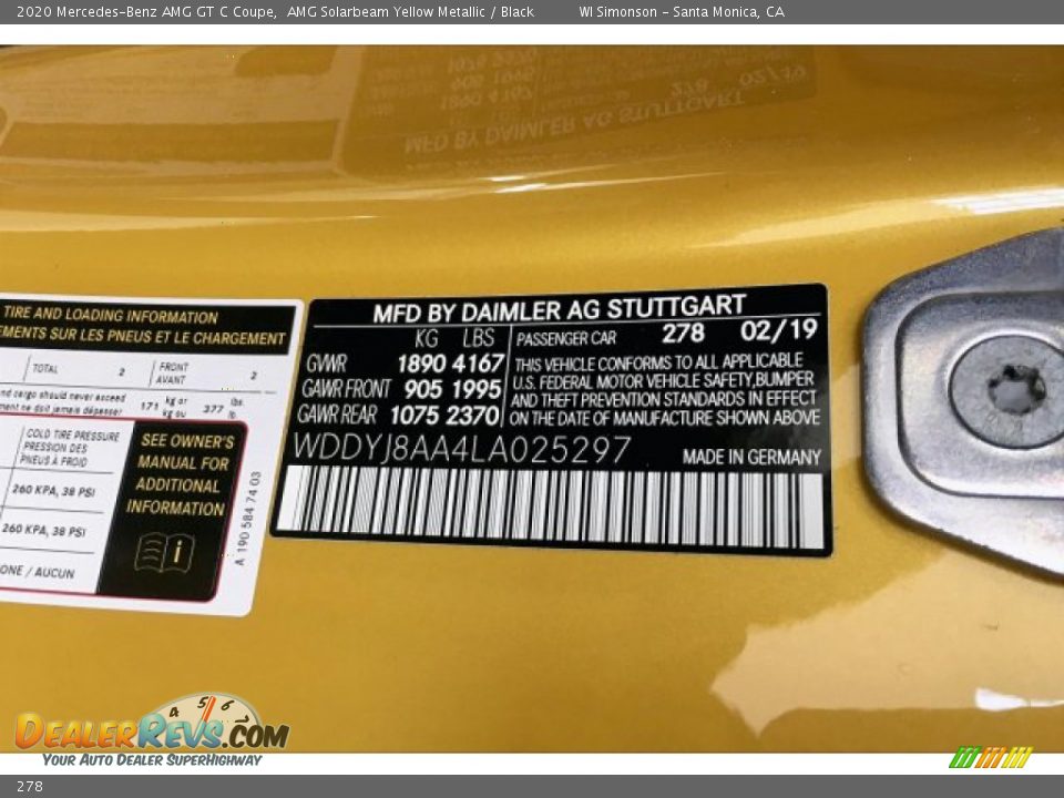 Mercedes-Benz Color Code 278 AMG Solarbeam Yellow Metallic