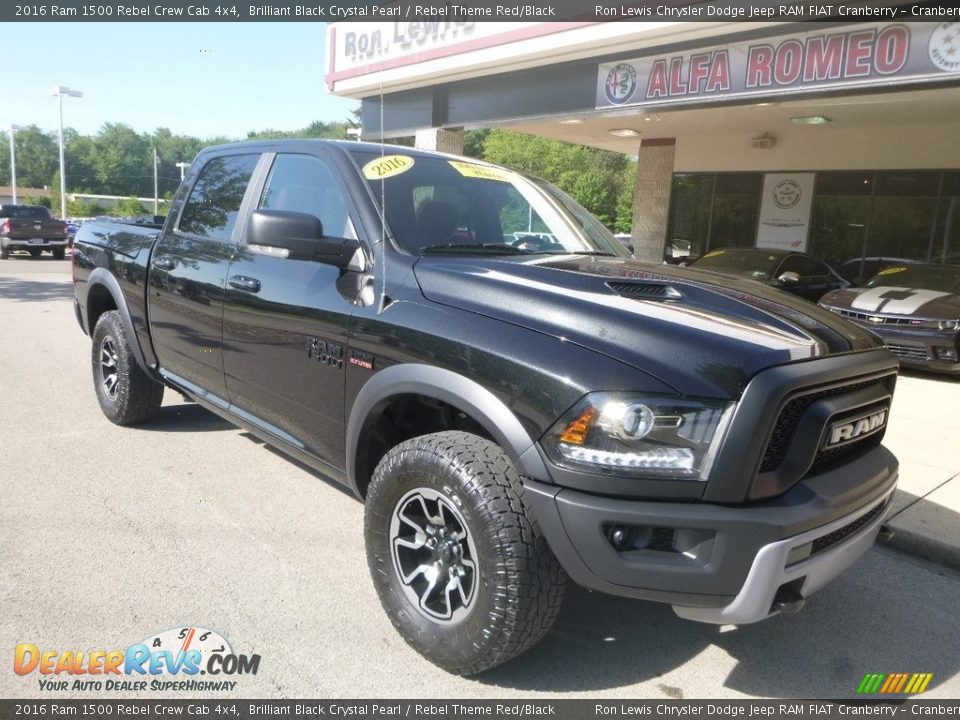 2016 Ram 1500 Rebel Crew Cab 4x4 Brilliant Black Crystal Pearl / Rebel Theme Red/Black Photo #3