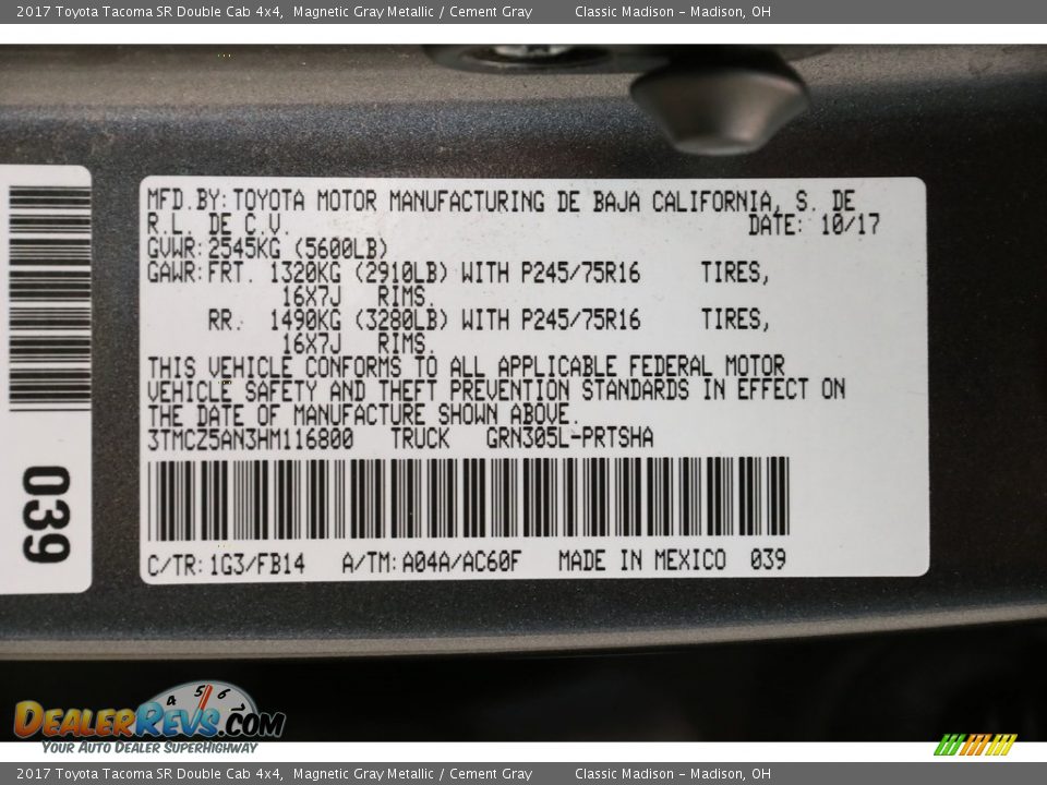 2017 Toyota Tacoma SR Double Cab 4x4 Magnetic Gray Metallic / Cement Gray Photo #19