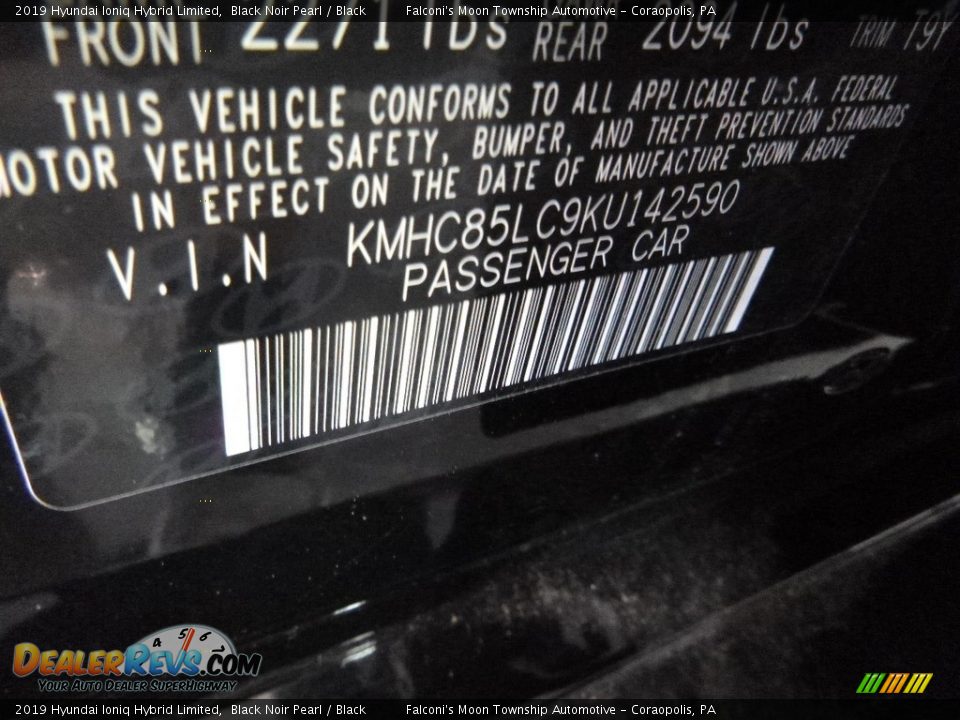 2019 Hyundai Ioniq Hybrid Limited Black Noir Pearl / Black Photo #11