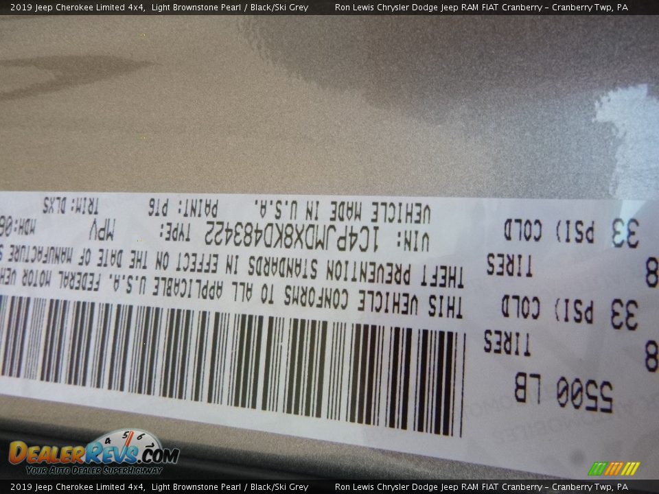 2019 Jeep Cherokee Limited 4x4 Light Brownstone Pearl / Black/Ski Grey Photo #15