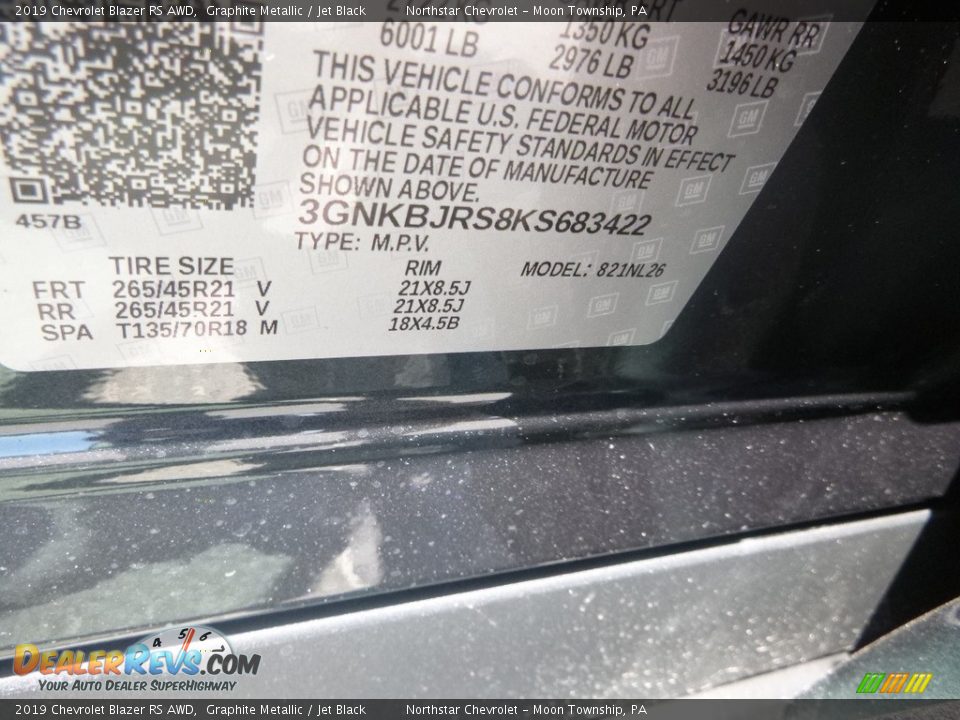 2019 Chevrolet Blazer RS AWD Graphite Metallic / Jet Black Photo #16