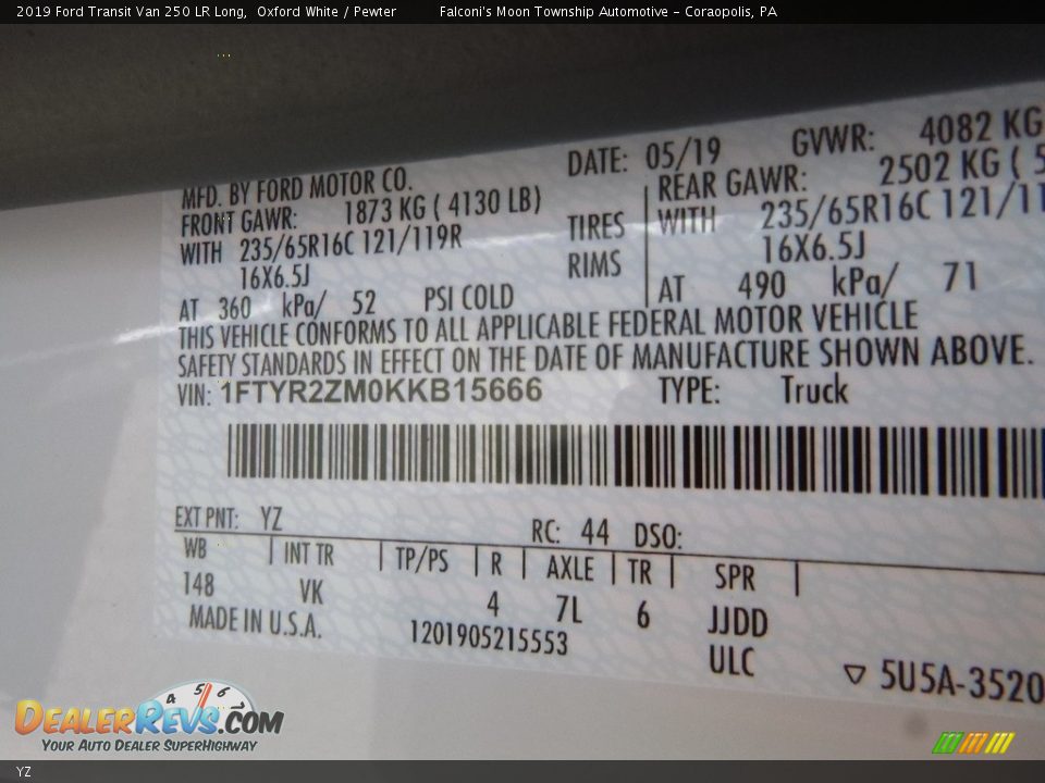 Ford Color Code YZ Oxford White