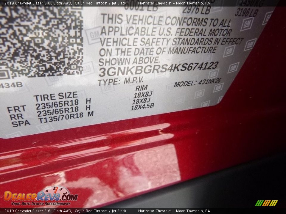 2019 Chevrolet Blazer 3.6L Cloth AWD Cajun Red Tintcoat / Jet Black Photo #15