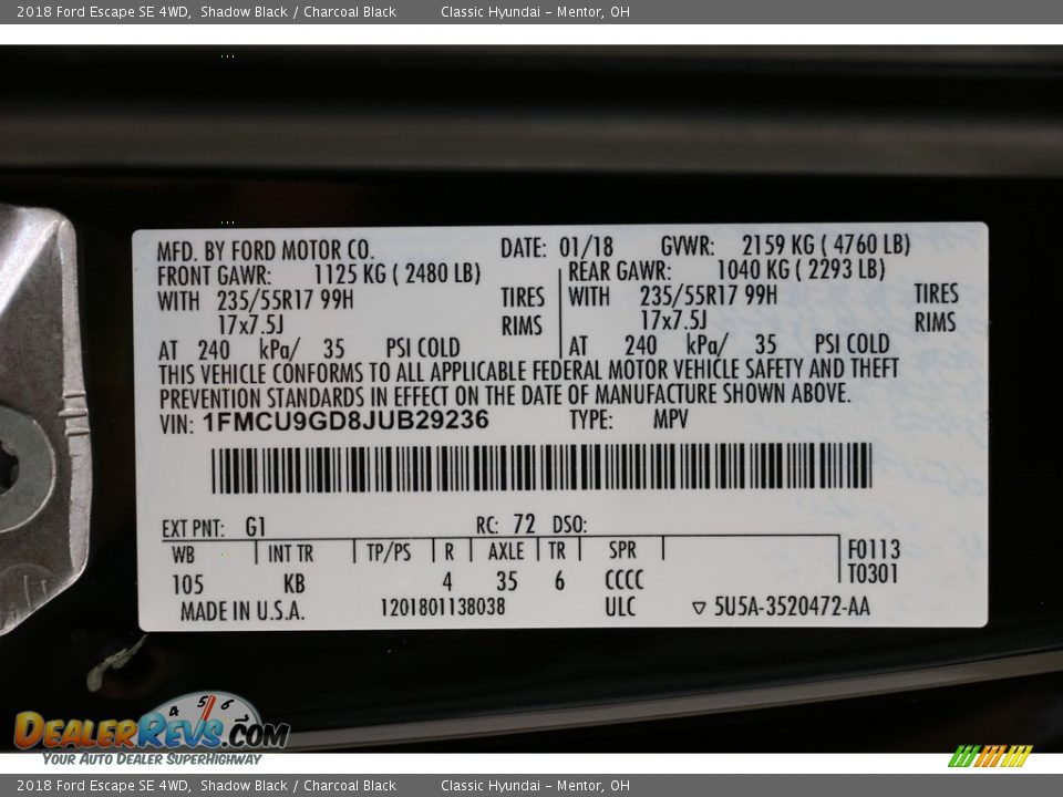 2018 Ford Escape SE 4WD Shadow Black / Charcoal Black Photo #18