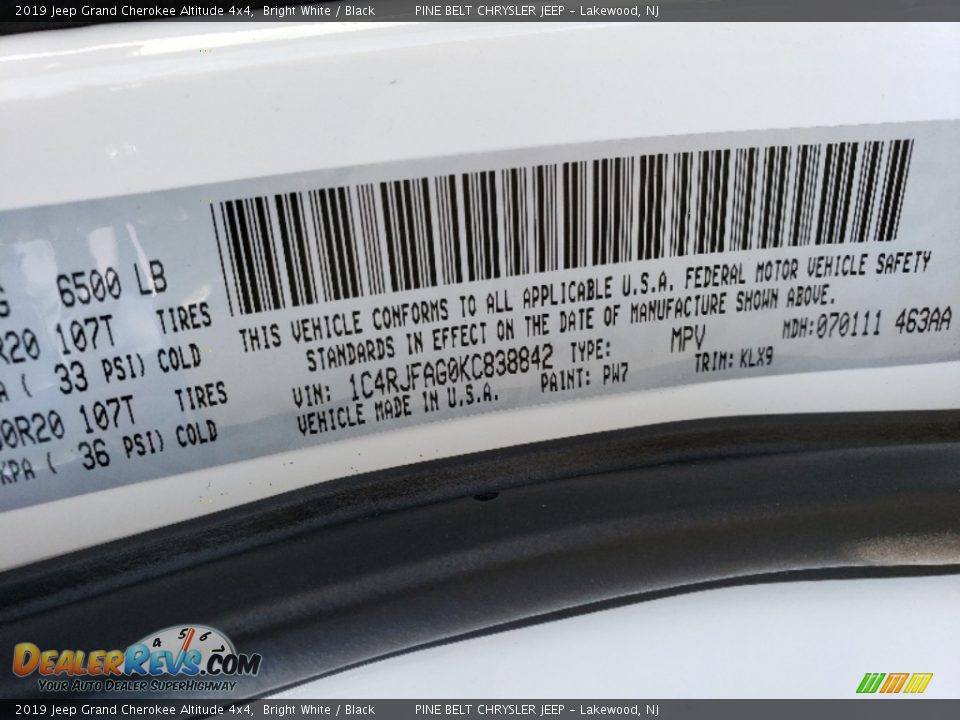 2019 Jeep Grand Cherokee Altitude 4x4 Bright White / Black Photo #9
