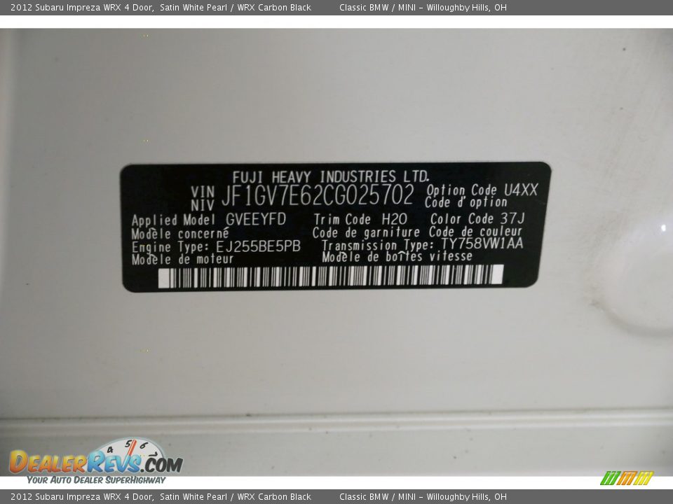 2012 Subaru Impreza WRX 4 Door Satin White Pearl / WRX Carbon Black Photo #21