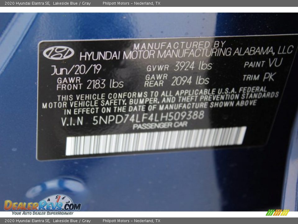 2020 Hyundai Elantra SE Lakeside Blue / Gray Photo #25