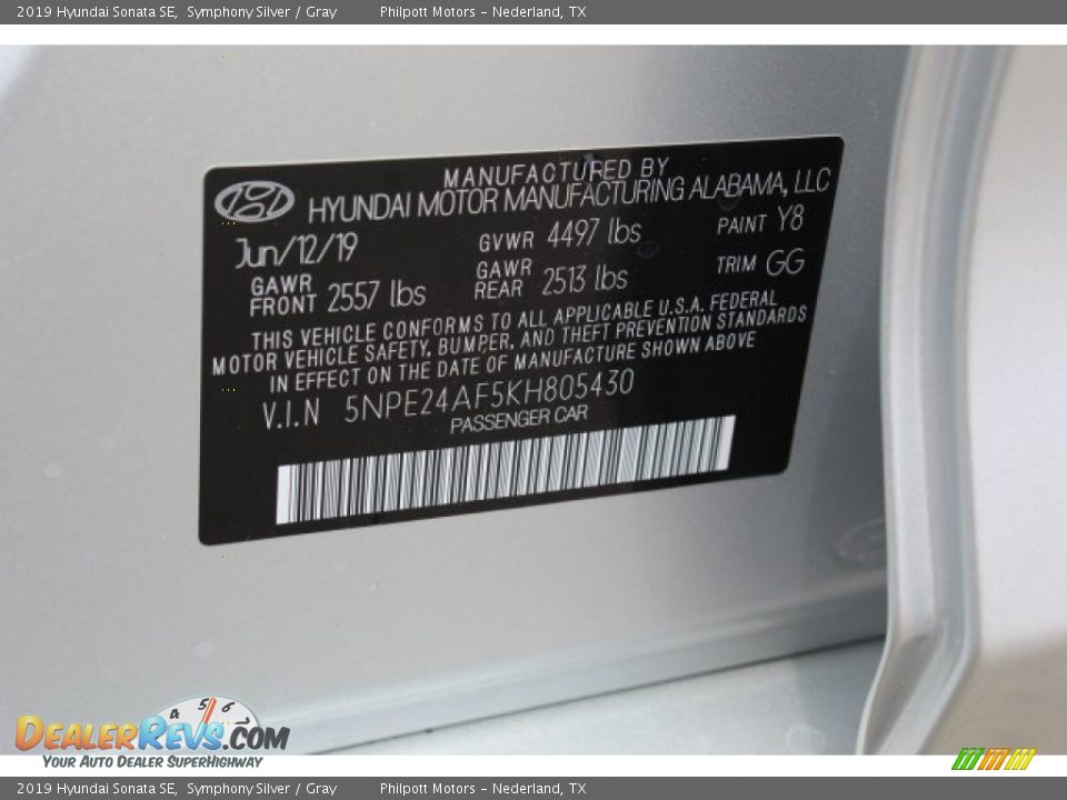 2019 Hyundai Sonata SE Symphony Silver / Gray Photo #25
