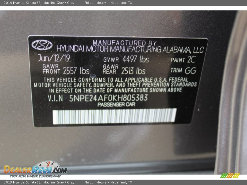 2019 Hyundai Sonata SE Machine Gray / Gray Photo #27