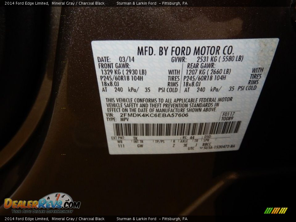 2014 Ford Edge Limited Mineral Gray / Charcoal Black Photo #19