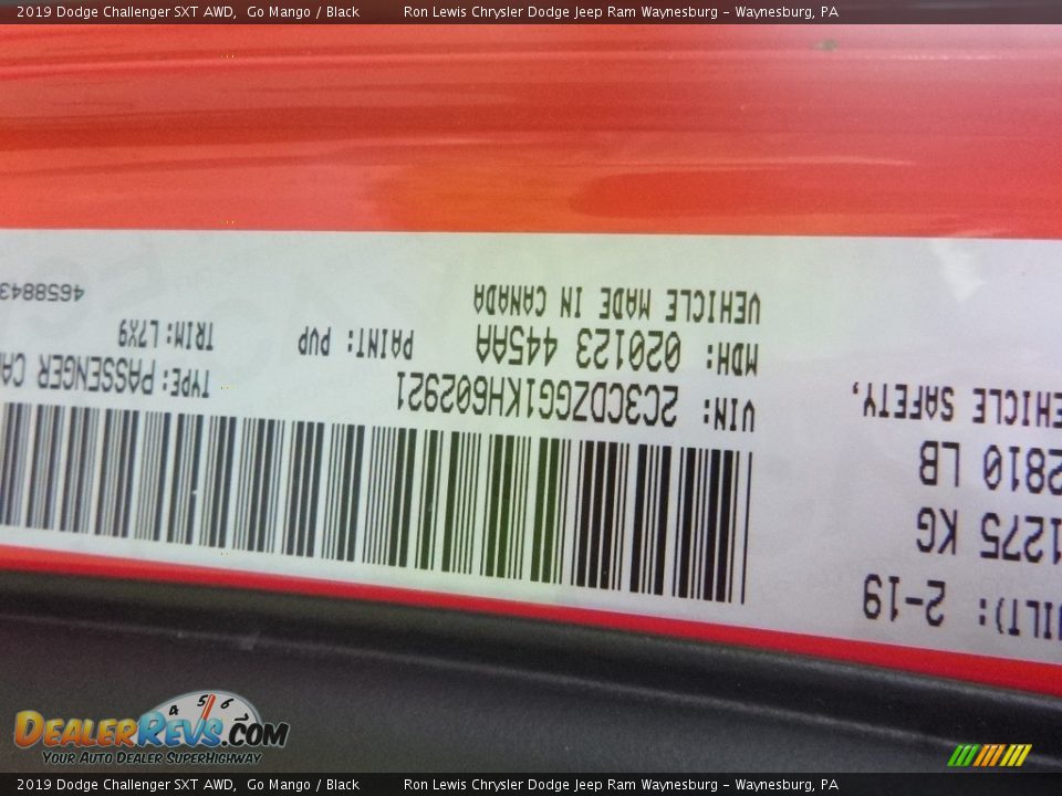 2019 Dodge Challenger SXT AWD Go Mango / Black Photo #15