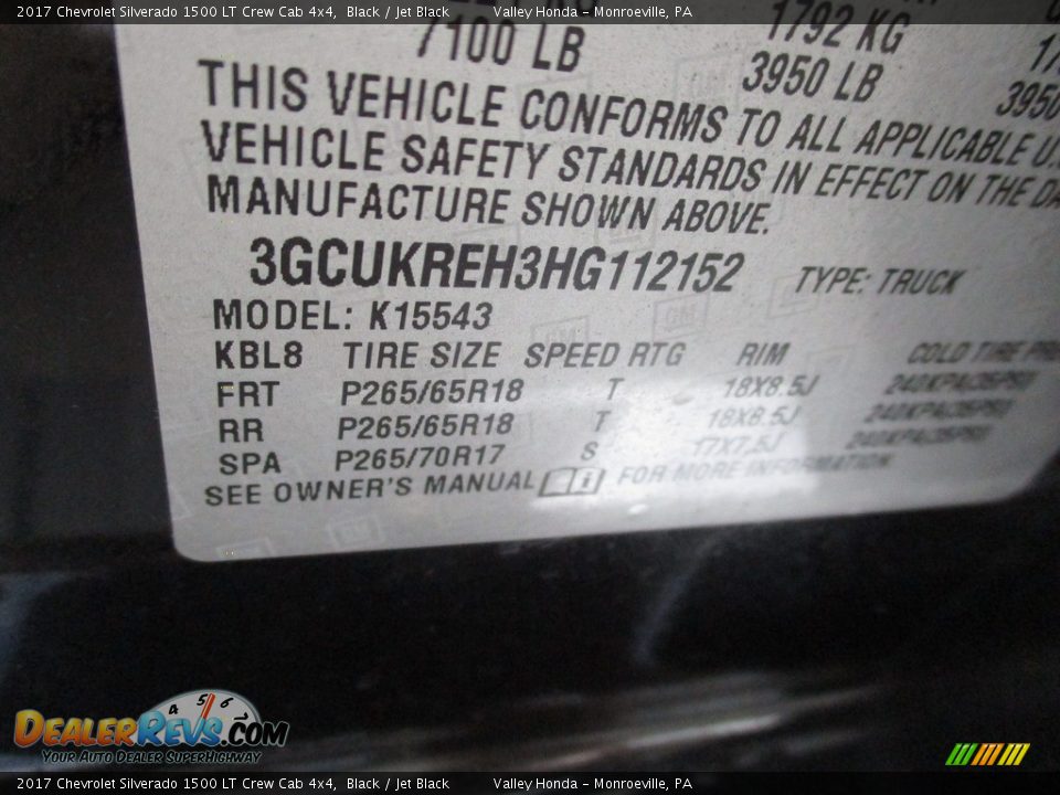 2017 Chevrolet Silverado 1500 LT Crew Cab 4x4 Black / Jet Black Photo #11