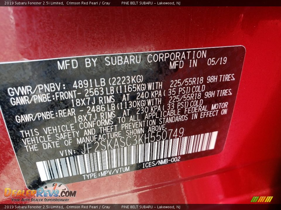2019 Subaru Forester 2.5i Limited Crimson Red Pearl / Gray Photo #9