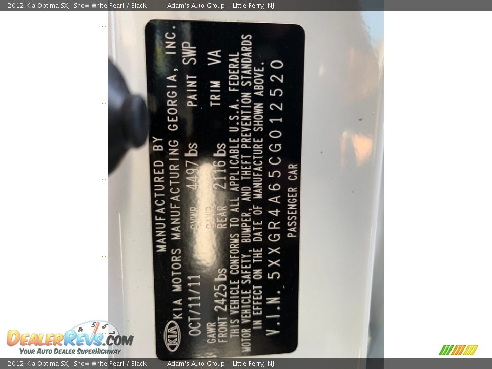 2012 Kia Optima SX Snow White Pearl / Black Photo #28