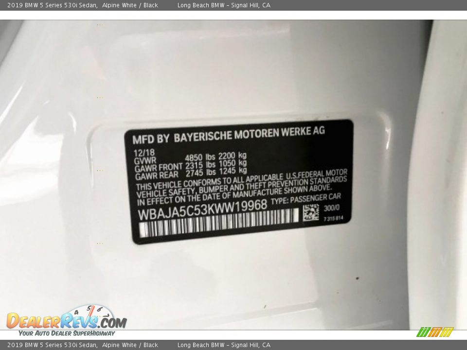 2019 BMW 5 Series 530i Sedan Alpine White / Black Photo #19