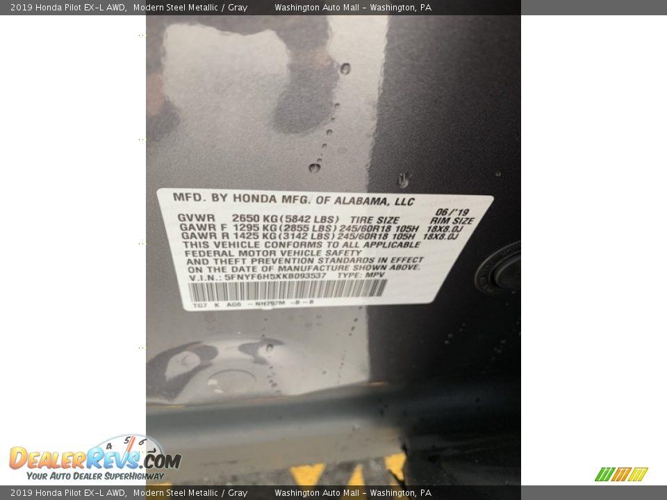 2019 Honda Pilot EX-L AWD Modern Steel Metallic / Gray Photo #9