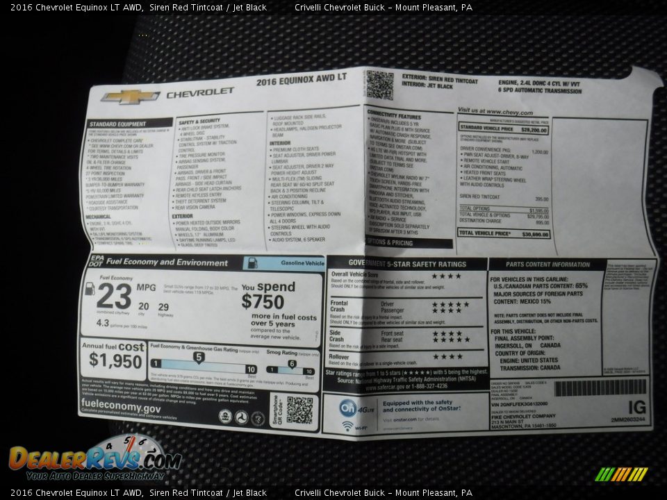 2016 Chevrolet Equinox LT AWD Siren Red Tintcoat / Jet Black Photo #31
