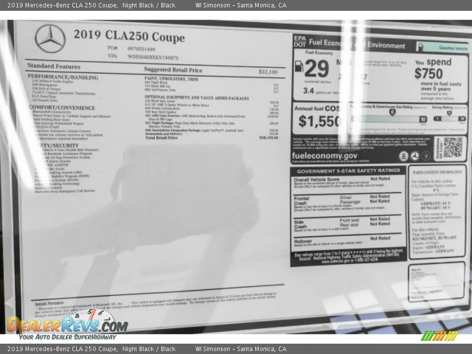 2019 Mercedes-Benz CLA 250 Coupe Night Black / Black Photo #10