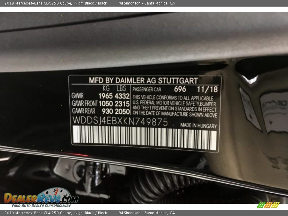 2019 Mercedes-Benz CLA 250 Coupe Night Black / Black Photo #11