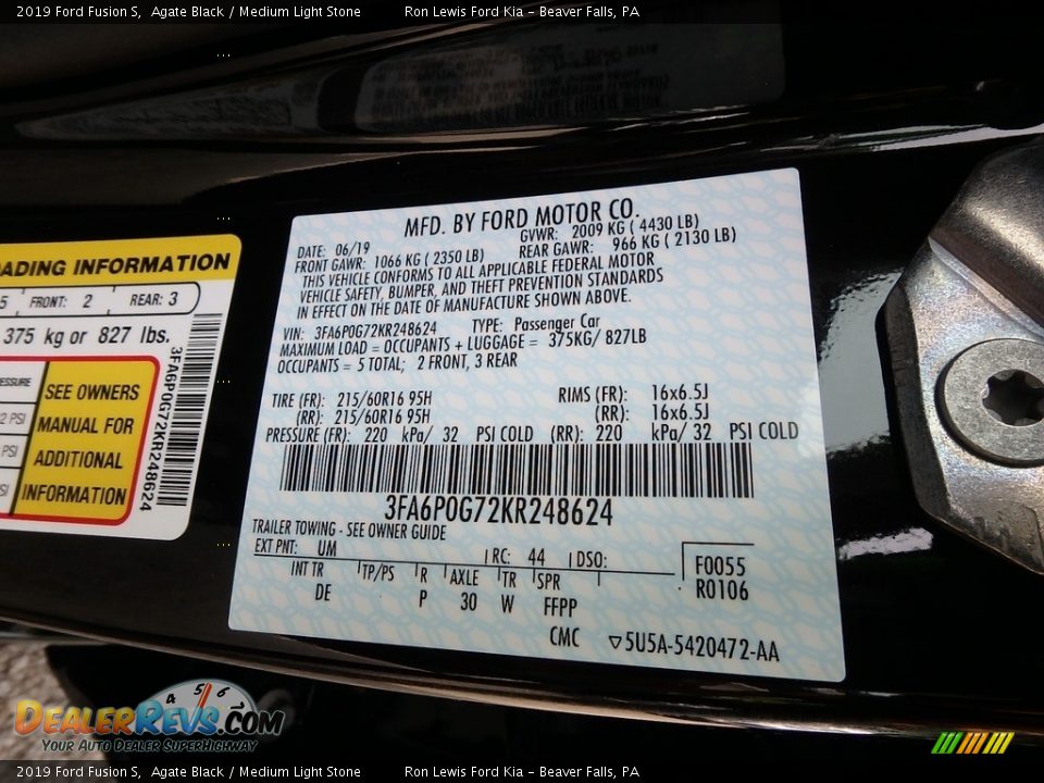 2019 Ford Fusion S Agate Black / Medium Light Stone Photo #11
