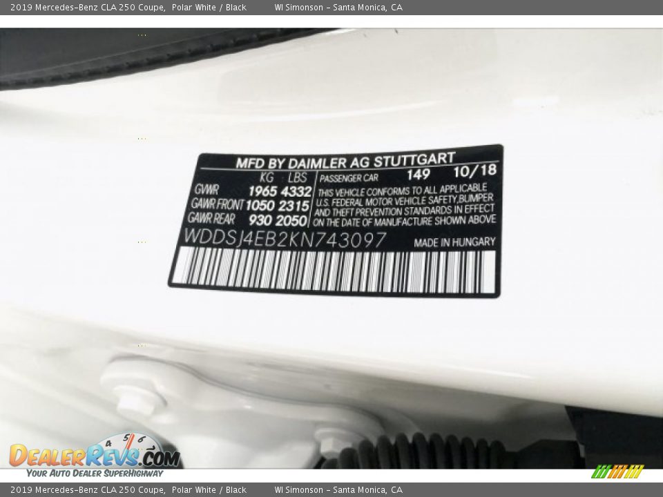 2019 Mercedes-Benz CLA 250 Coupe Polar White / Black Photo #24