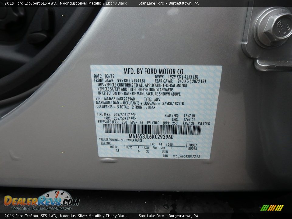 2019 Ford EcoSport SES 4WD Moondust Silver Metallic / Ebony Black Photo #10