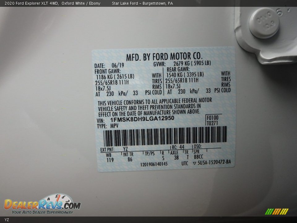 Ford Color Code YZ Oxford White